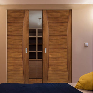 Image: Pamplona Walnut Absolute Evokit Double Pocket Doors - Prefinished
