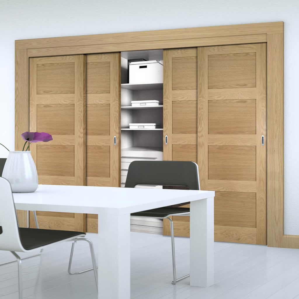 Four Sliding Maximal Wardrobe Doors & Frame Kit - Coventry Oak Door - Prefinished