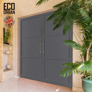 Image: Manchester 3 Panel Solid Wood Internal Door Pair UK Made DD6305 - Eco-Urban® Stormy Grey Premium Primed