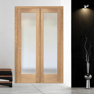 Image: ThruEasi Room Divider - Pattern 10 Oak Frosted Glass Unfinished Door with Single Side