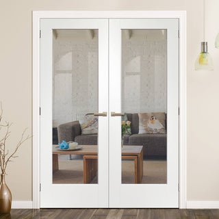 Image: Pattern 10 Full Pane White Primed Door Pair - Clear Glass
