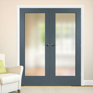 Image: Prefinished Pattern 10 Full Pane Door Pair - Obscure Glass - Choose Your Colour