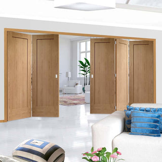 Image: Five Folding Doors & Frame Kit - Pattern 10 Oak 2 Panel 3+2 - Prefinished