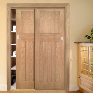 Image: Two Sliding Maximal Wardrobe Doors & Frame Kit - Cambridge Period Oak Door - Unfinished