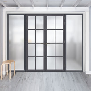 Image: Bespoke Room Divider - Eco-Urban® Perth Door Pair DD6318F - Frosted Glass with Full Glass Sides - Premium Primed - Colour & Size Options