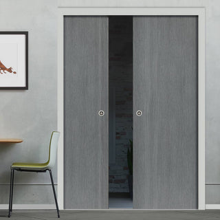 Image: Pintado Slate Grey Flush Double Evokit Pocket Doors - Prefinished