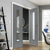 J B Kind Pintado Slate Grey Flush Door Pair - Clear Glass - Prefinished