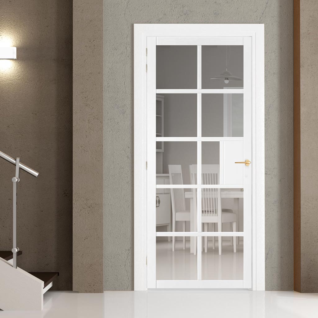 JB Kind Industrial Plaza White Internal Door - Clear Glass - Prefinished