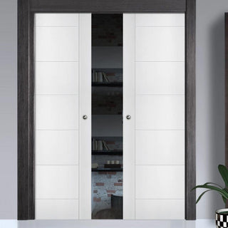 Image: Seville Flush Double Evokit Pocket Doors - White Primed