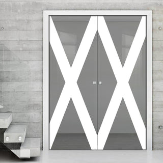 Image: The Saltire Flag 8mm Clear Glass - Obscure Printed Design - Double Evokit Glass Pocket Door
