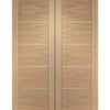 Portici Oak Flush Door Pair - Aluminium Inlay - Prefinished