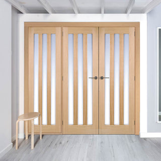 Image: Room Divider - Utah 3 Pane Oak Frosted Glass Prefinished Double Doors with Single Side