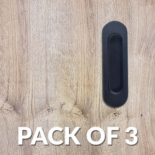 Image: Pack of Three Burbank 120mm Sliding Door Oval Flush Pulls - Matt Black Finish