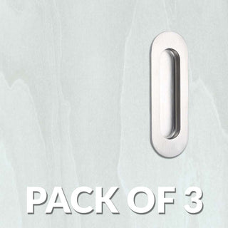 Image: Pack of Three Burbank 120mm Sliding Door Oval Flush Pulls - Satin Stainless Steel