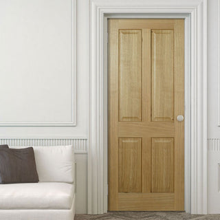 Image: Oak Fire Door, Regency 4 Panel - No Raised Mouldings - 1/2 Hour Fire Rated