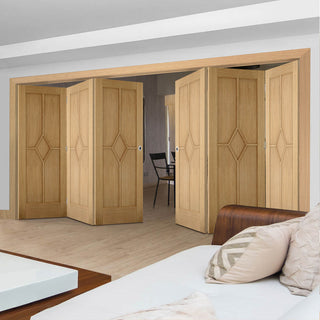 Image: Six Folding Doors & Frame Kit - Reims Diamond 5 Panel Oak 3+3 - Prefinished