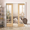 Reims Diamond 5 Panel Oak Double Evokit Pocket Doors- Clear Bevelled Glass - Prefinished