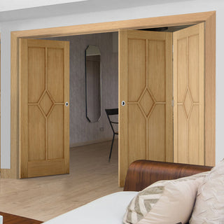Image: Three Folding Doors & Frame Kit - Reims Diamond 5 Panel Oak 2+1 - Prefinished