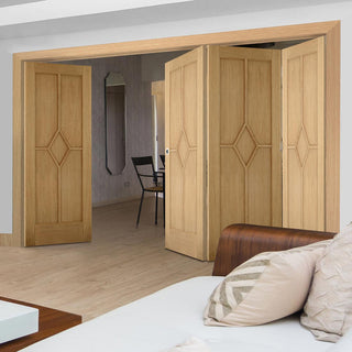 Image: Four Folding Doors & Frame Kit - Reims Diamond 5 Panel Oak 3+1 - Prefinished
