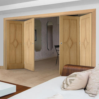 Image: Four Folding Doors & Frame Kit - Reims Diamond 5 Panel Oak 2+2 - Prefinished