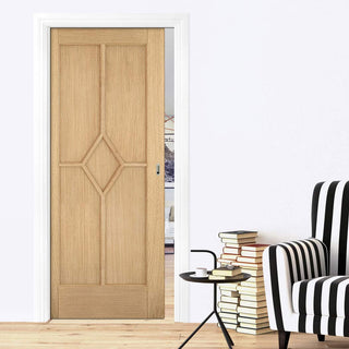 Image: FD30 Reims Diamond 5 Panel Oak Evokit Pocket Fire Door - 30 Minute Fire Rated - Prefinished