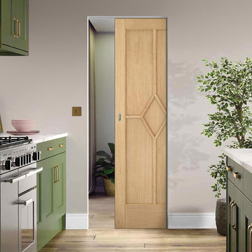 Reims Diamond 5 Panel Oak Absolute Evokit Single Pocket Door - Prefinished