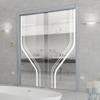 Image: Reston 8mm Clear Glass - Obscure Printed Design - Double Evokit Pocket Door