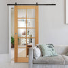 Top Mounted Black Sliding Track & Door - SA 10 Pane White Oak Door - Clear Glass - Unfinished