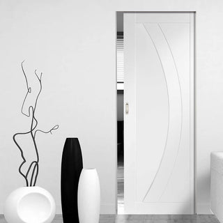 Image: Bespoke Salerno Flush Single Frameless Pocket Door - White Primed