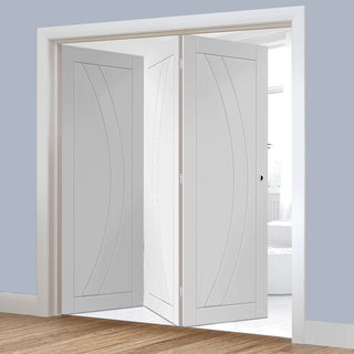 Image: Three Folding Doors & Frame Kit - Salerno Flush 3+0 - White Primed