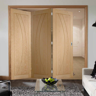 Image: Three Folding Doors & Frame Kit - Salerno Oak Flush 3+0 - Unfinished