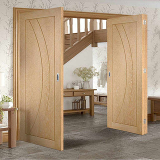 Image: Three Folding Doors & Frame Kit - Salerno Oak Flush 2+1 - Prefinished