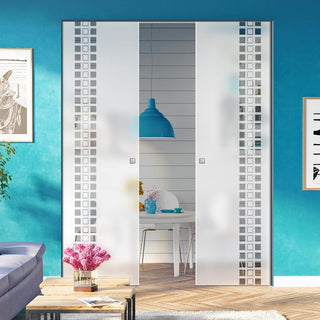 Image: Seton 8mm Obscure Glass - Clear Printed Design - Double Absolute Pocket Door