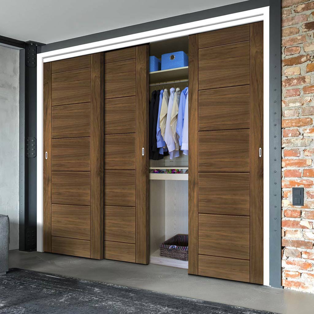 Three Sliding Maximal Wardrobe Doors & Frame Kit - Seville Prefinished Walnut Door