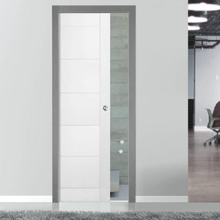 Image: Seville Flush Single Evokit Pocket Door - White Primed