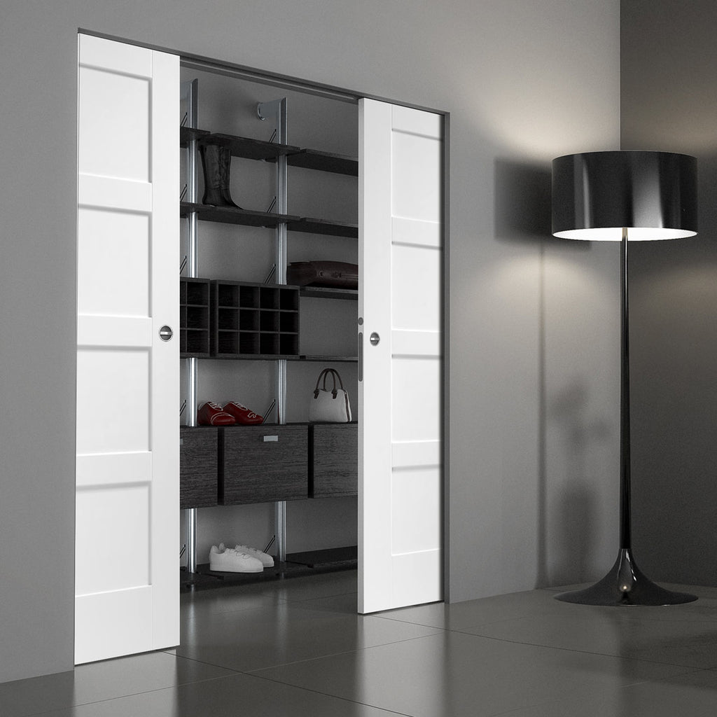 Shaker 4P Absolute Evokit Double Pocket Doors - White Primed