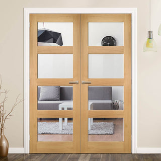Image: Coventry Shaker Style Oak Internal Door Pair - Clear Glass - Unfinished