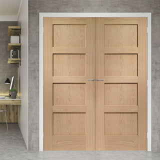 Image: Shaker Oak 4 Panel Internal Door Pair - Prefinished