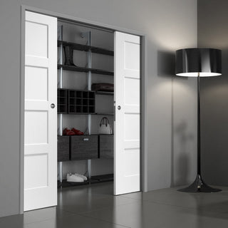 Image: Shaker 4P Double Evokit Pocket Door - White Primed