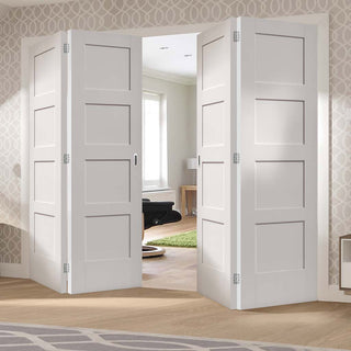 Image: Four Folding Doors & Frame Kit - Shaker 4 Panel 2+2 - White Primed