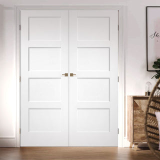 Image: Shaker 4 Panel Fire Door Pair - 1/2 Hour Fire Rated - White Primed