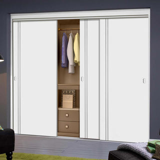 Image: Three Sliding Wardrobe Doors & Frame Kit - Sierra Blanco Flush Door - White Painted