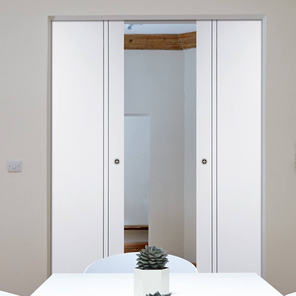 Sierra Blanco Flush Absolute Evokit Double Pocket Doors - White Painted