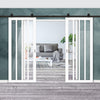 Top Mounted Black Sliding Track & Solid Wood Double Doors - Eco-Urban® Sintra 4 Pane Doors DD6428G Clear Glass - Cloud White Premium Primed