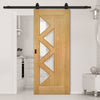 Top Mounted Black Sliding Track & Door - Ely 5 Panes Glazed Oak Door - Prefinished