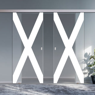 Image: Double Glass Sliding Door - The Saltire Flag 8mm Clear Glass - Obscure Printed Design with Elegant Track