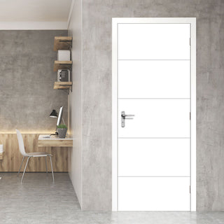 Image: horizontal 4 line smooth door white primed