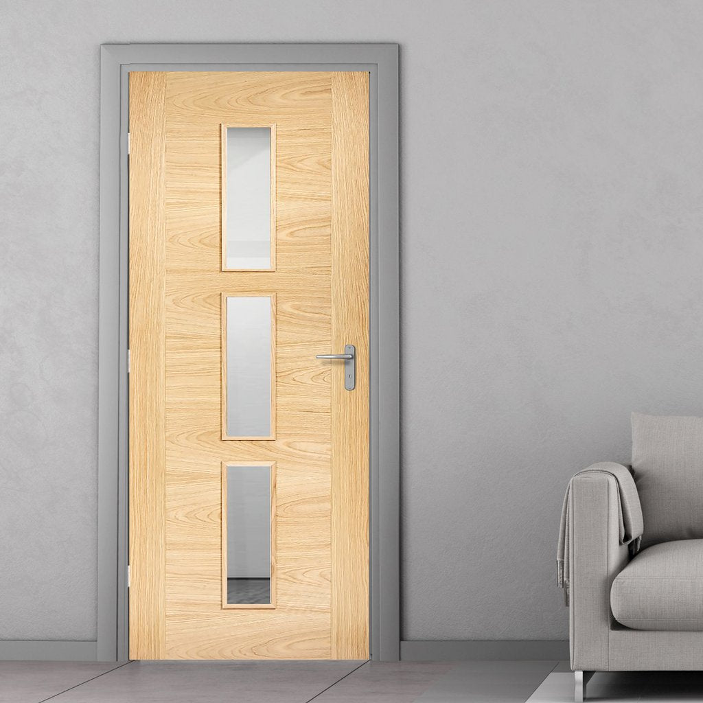 Bespoke Sofia 3L Oak Door - Clear Glass - Prefinished