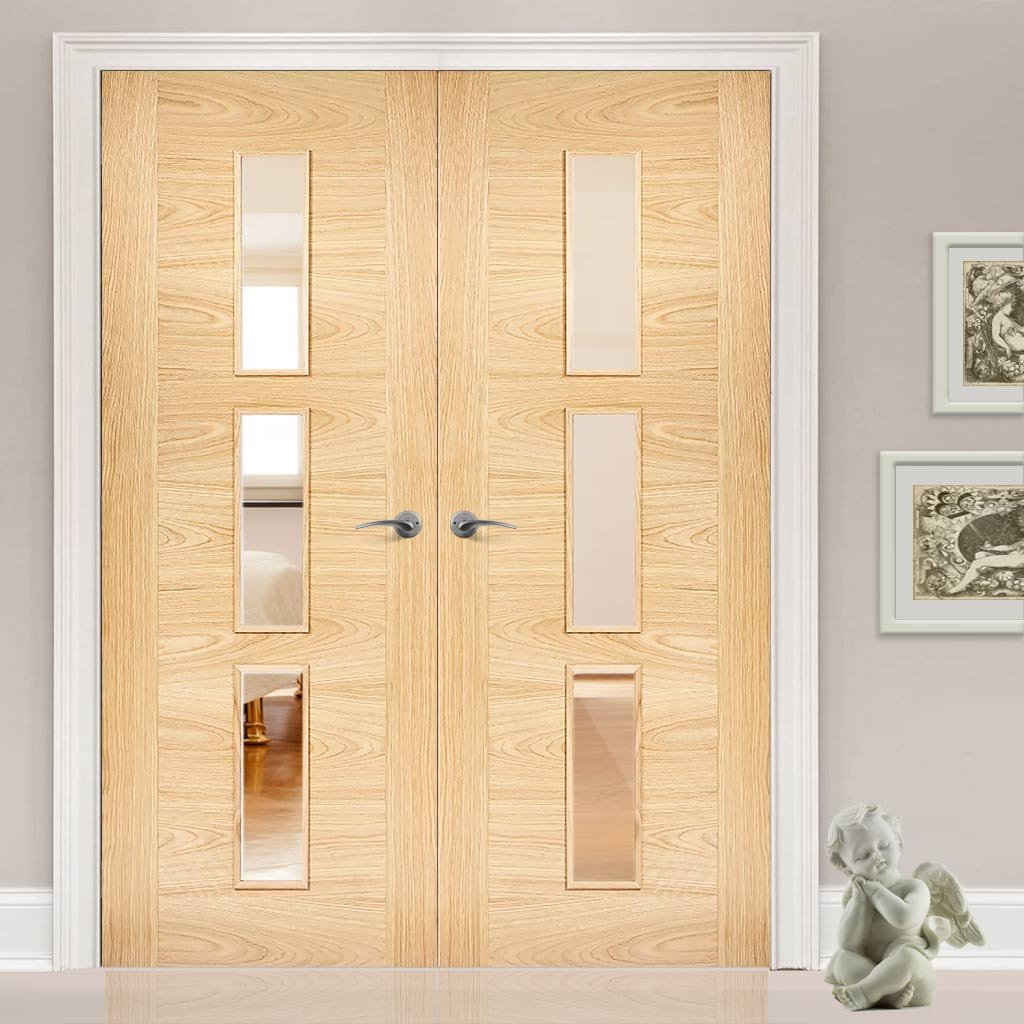Bespoke Sofia 3L Oak Door Pair - Clear Glass - Prefinished