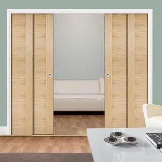 Image: Sofia Oak Veneer Staffetta Quad Telescopic Pocket Doors - Prefinished